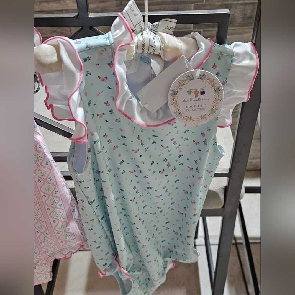 New Edgehill Collection Blue Floral Baby swim  Romper